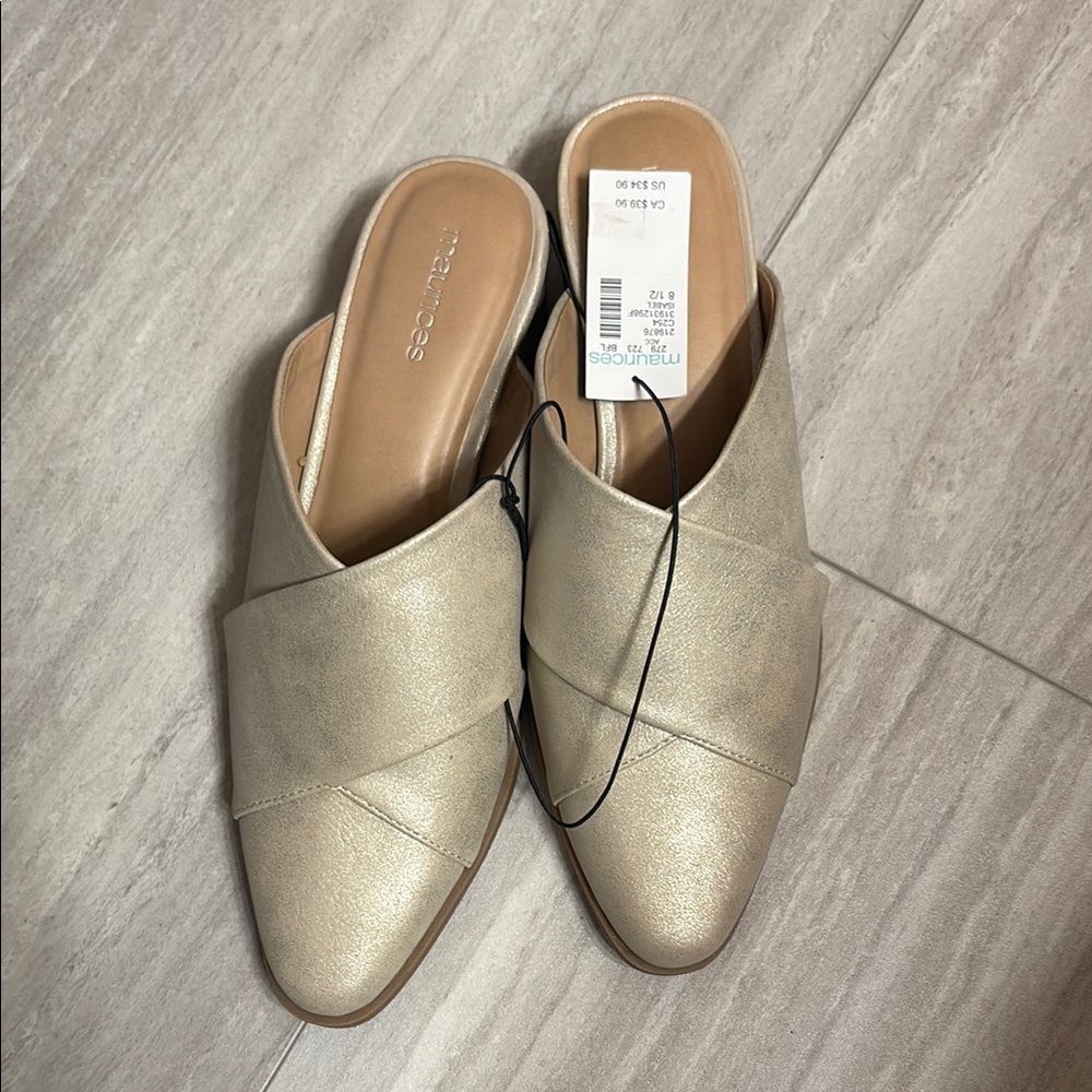 Maurices Cream Mules with V-Cut Vamp